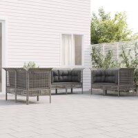 vidaXL 6-tlg. Garten-Lounge-Set mit Kissen Grau Poly Rattan