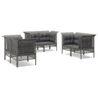 vidaXL 6-tlg. Garten-Lounge-Set mit Kissen Grau Poly Rattan