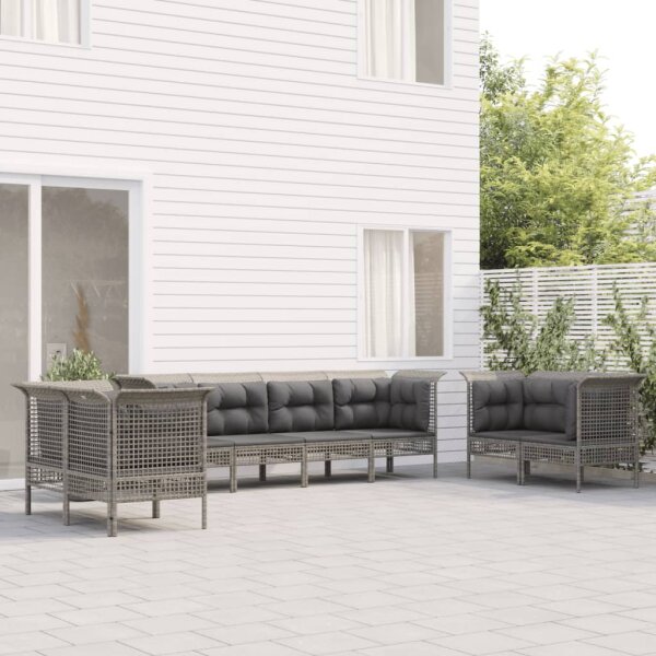 vidaXL 8-tlg. Garten-Lounge-Set mit Kissen Grau Poly Rattan