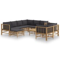 vidaXL 10-tlg. Garten-Lounge-Set mit Dunkelgrauen Kissen Bambus