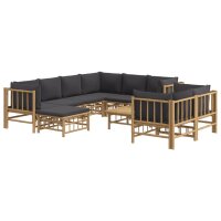 vidaXL 10-tlg. Garten-Lounge-Set mit Dunkelgrauen Kissen Bambus