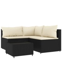 vidaXL 4-tlg. Garten-Lounge-Set mit Kissen Schwarz Poly...