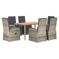 vidaXL 7-tlg. Garten-Essgruppe mit Kissen Grau Poly Rattan