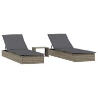 vidaXL Sonnenliegen 2 Stk. mit Tisch Grau Poly Rattan