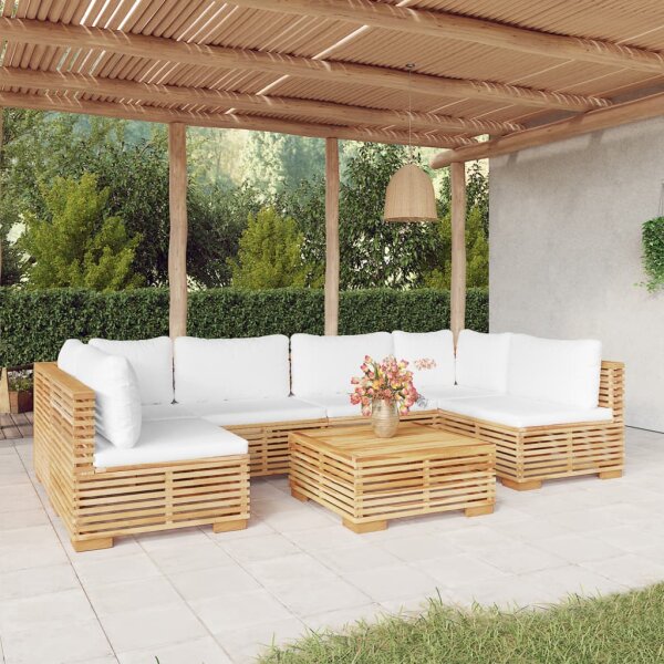 vidaXL 7-tlg. Garten-Lounge-Set mit Kissen Massivholz Teak