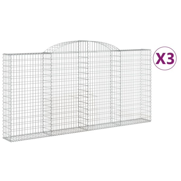 vidaXL Gabionen mit Hochbogen 3 Stk. 300x30x140/160cm Verzinktes Eisen