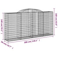 vidaXL Gabionen mit Hochbogen 3 Stk. 300x50x140/160cm Verzinktes Eisen