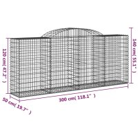 vidaXL Gabionen mit Hochbogen 15 Stk 300x50x120/140cm Verzinktes Eisen