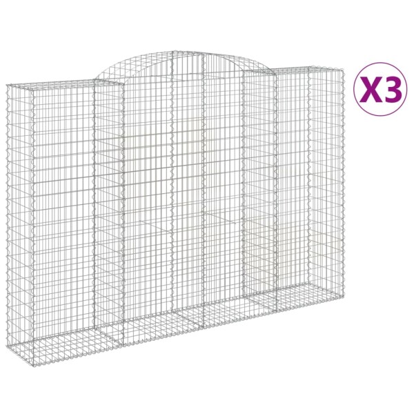 vidaXL Gabionen mit Hochbogen 3 Stk. 300x50x200/220cm Verzinktes Eisen