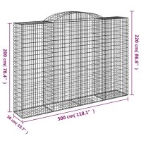 vidaXL Gabionen mit Hochbogen 3 Stk. 300x50x200/220cm Verzinktes Eisen