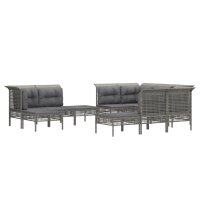 vidaXL 11-tlg. Garten-Lounge-Set mit Kissen Grau Poly Rattan