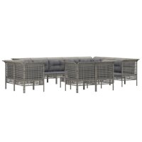 vidaXL 13-tlg. Garten-Lounge-Set mit Kissen Grau Poly Rattan