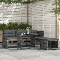 vidaXL 4-tlg. Garten-Essgruppe mit Kissen Grau Poly Rattan