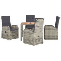 vidaXL 5-tlg. Garten-Essgruppe mit Kissen Grau Poly Rattan