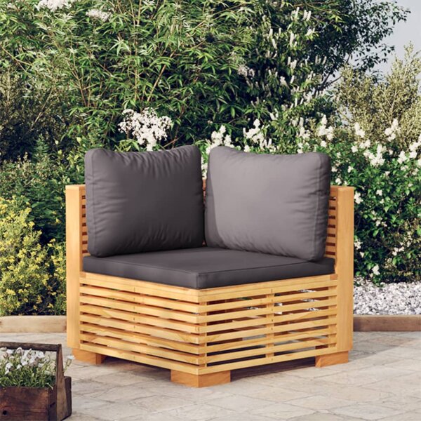 vidaXL Garten-Ecksofa mit Dunkelgrauen Kissen Massivholz Teak