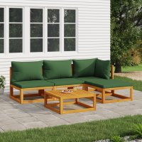 vidaXL 5-tlg. Garten-Lounge-Set mit Grünen Kissen...