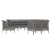 vidaXL 9-tlg. Garten-Lounge-Set mit Kissen Grau Poly Rattan