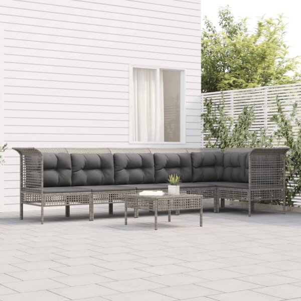 vidaXL 7-tlg. Garten-Lounge-Set mit Kissen Grau Poly Rattan