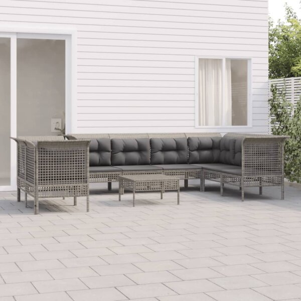 vidaXL 9-tlg. Garten-Lounge-Set mit Kissen Grau Poly Rattan