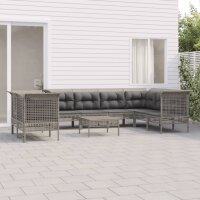 vidaXL 9-tlg. Garten-Lounge-Set mit Kissen Grau Poly Rattan