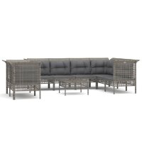 vidaXL 9-tlg. Garten-Lounge-Set mit Kissen Grau Poly Rattan