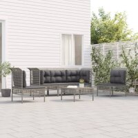 vidaXL 6-tlg. Garten-Lounge-Set mit Kissen Grau Poly Rattan