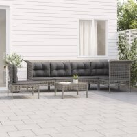 vidaXL 7-tlg. Garten-Lounge-Set mit Kissen Grau Poly Rattan