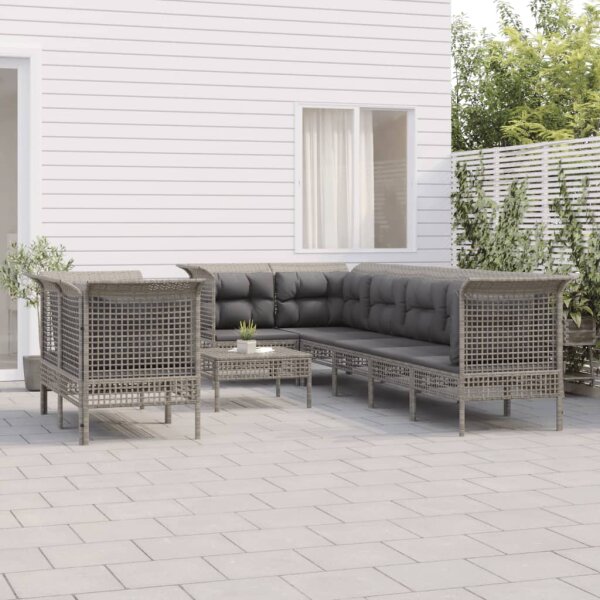 vidaXL 9-tlg. Garten-Lounge-Set mit Kissen Grau Poly Rattan