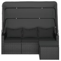 vidaXL 3-Sitzer-Gartensofa mit Dach und Fußhocker Schwarz Poly Rattan