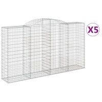 vidaXL Gabionen mit Hochbogen 5 Stk. 300x50x160/180cm Verzinktes Eisen