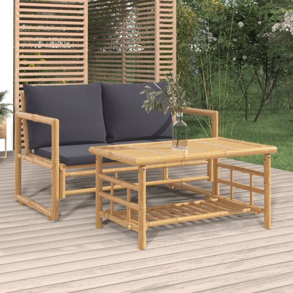 vidaXL 2-tlg. Garten-Lounge-Set mit Dunkelgrauen Kissen Bambus