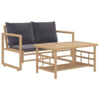 vidaXL 2-tlg. Garten-Lounge-Set mit Dunkelgrauen Kissen Bambus