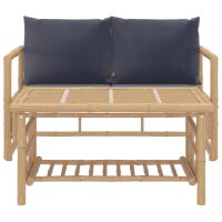 vidaXL 2-tlg. Garten-Lounge-Set mit Dunkelgrauen Kissen Bambus