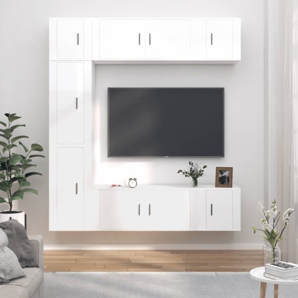 vidaXL 7-tlg. TV-Schrank-Set Hochglanz-Wei&szlig; Holzwerkstoff