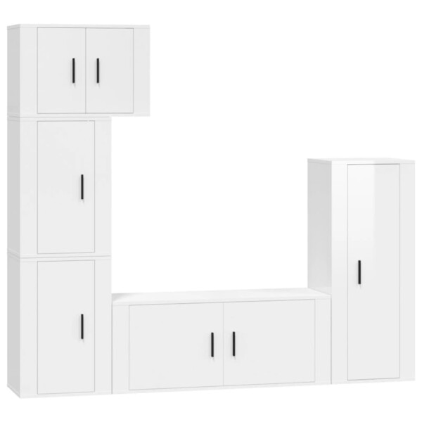 vidaXL 5-tlg. TV-Schrank-Set Hochglanz-Wei&szlig; Holzwerkstoff