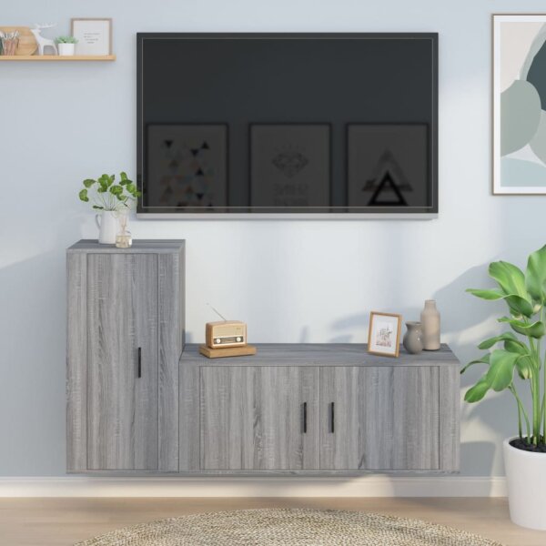 vidaXL 2-tlg. TV-Schrank-Set Grau Sonoma Holzwerkstoff