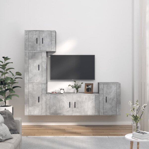 vidaXL 5-tlg. TV-Schrank-Set Betongrau Holzwerkstoff