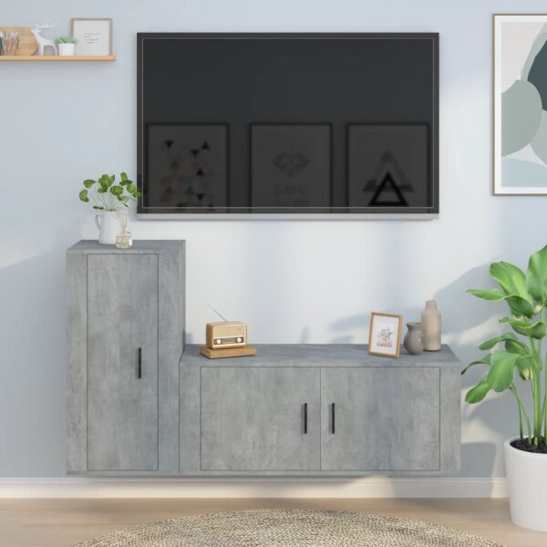 vidaXL 2-tlg. TV-Schrank-Set Betongrau Holzwerkstoff