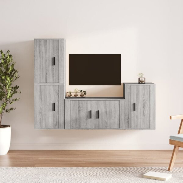 vidaXL 4-tlg. TV-Schrank-Set Grau Sonoma Holzwerkstoff