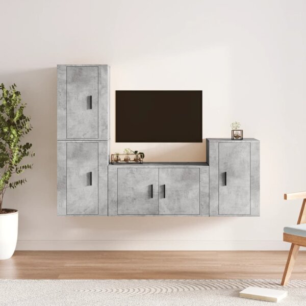 vidaXL 4-tlg. TV-Schrank-Set Betongrau Holzwerkstoff