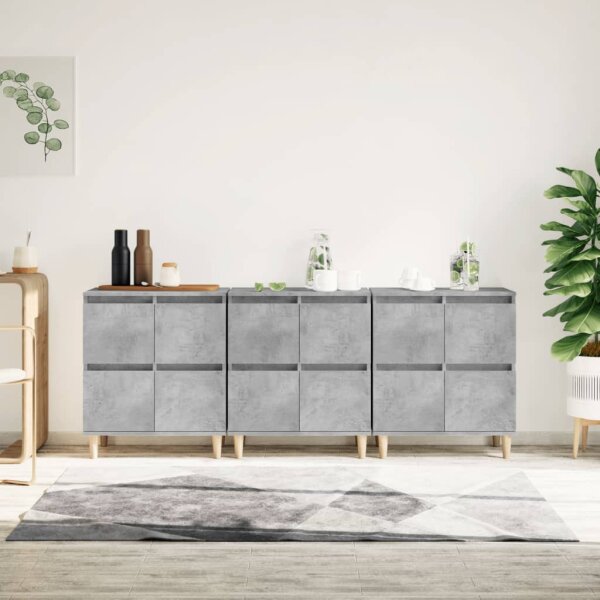 vidaXL Sideboards 3 Stk. Betongrau 60x35x70 cm Holzwerkstoff