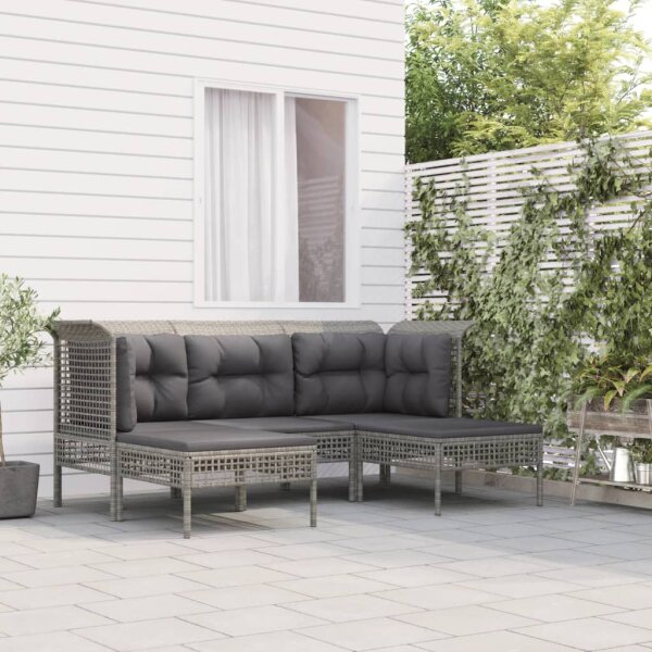 vidaXL 5-tlg. Garten-Lounge-Set mit Kissen Grau Poly Rattan