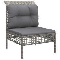 vidaXL Garten-Mittelsofa mit Kissen Grau Poly Rattan