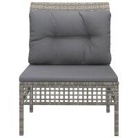 vidaXL Garten-Mittelsofa mit Kissen Grau Poly Rattan