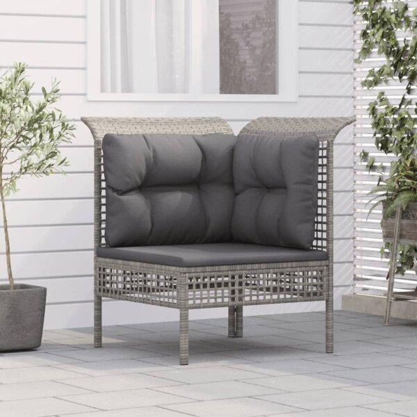 vidaXL Garten-Ecksofa mit Kissen Grau Poly Rattan