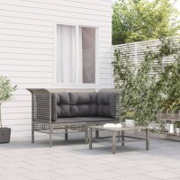 vidaXL Garten-Ecksofas mit Kissen 2 Stk. Grau Poly Rattan