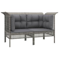 vidaXL Garten-Ecksofas mit Kissen 2 Stk. Grau Poly Rattan