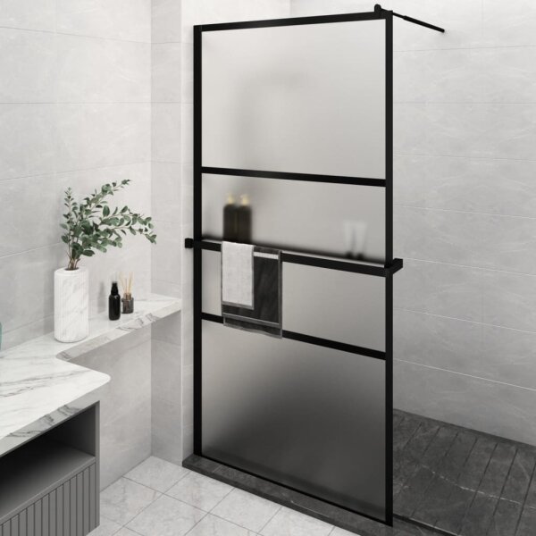 vidaXL Duschwand mit Ablage f&uuml;r Walk-In-Dusche Schwarz 115x195 cm ESG