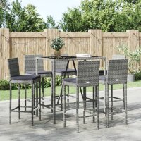 vidaXL 7-tlg. Gartenbar-Set mit Kissen Grau Poly Rattan