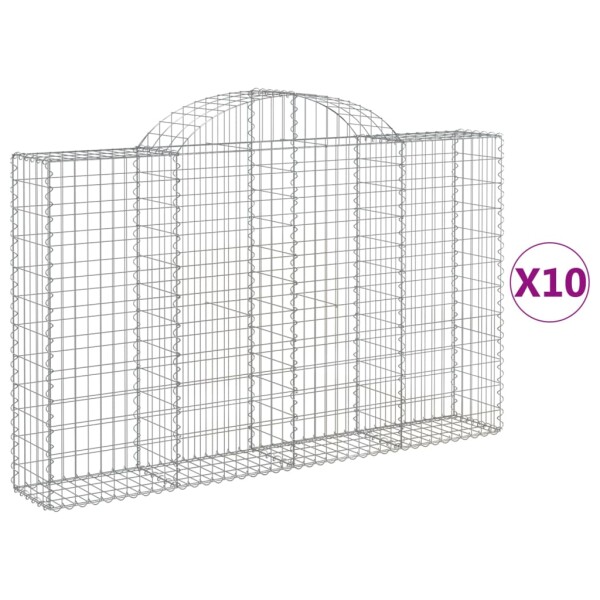 vidaXL Gabionen mit Hochbogen 10Stk. 200x30x120/140cm Verzinktes Eisen